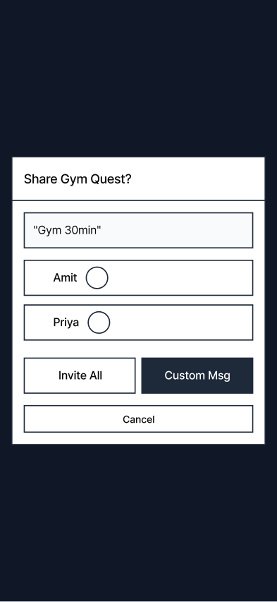 Minimalist mobile wireframe sketch showing simple toggle switches for focus modes, monochrome grey tones